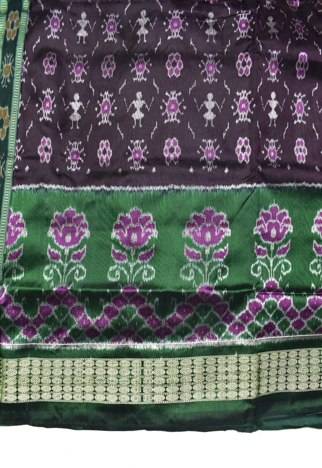 Coffe-Green Combination Patli Design Sambalpuri Handloom Silk Saree - Image 5