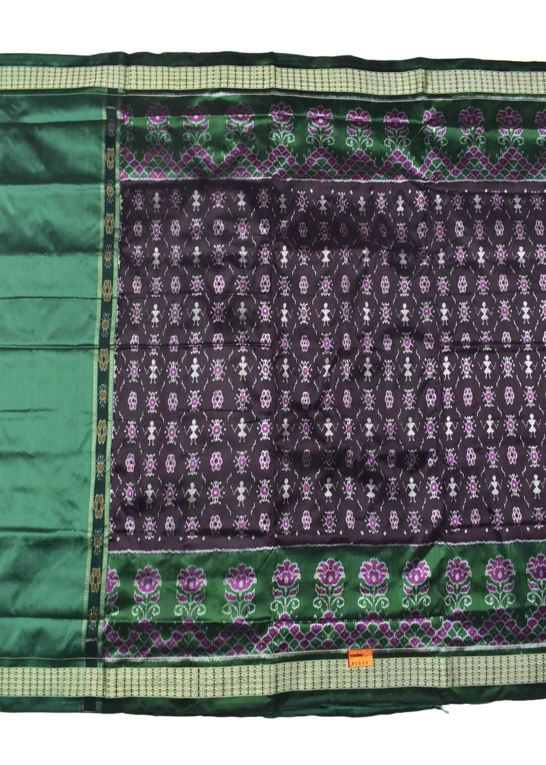 Coffe-Green Combination Patli Design Sambalpuri Handloom Silk Saree