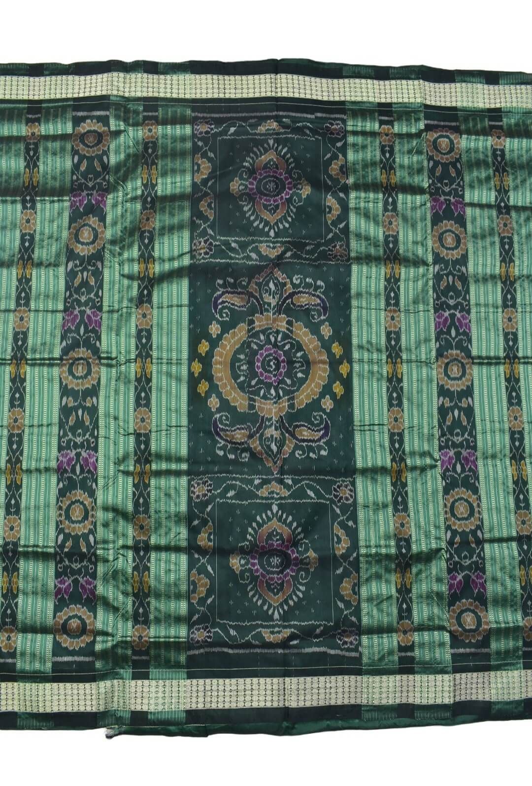 Coffe-Green Combination Patli Design Sambalpuri Handloom Silk Saree - Image 2