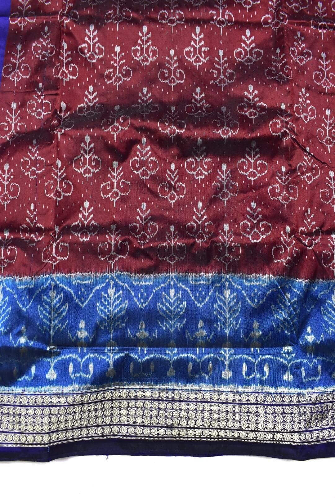 Maroon-Blue Combination Patli Design Sambalpuri Handloom Silk Saree - Image 5