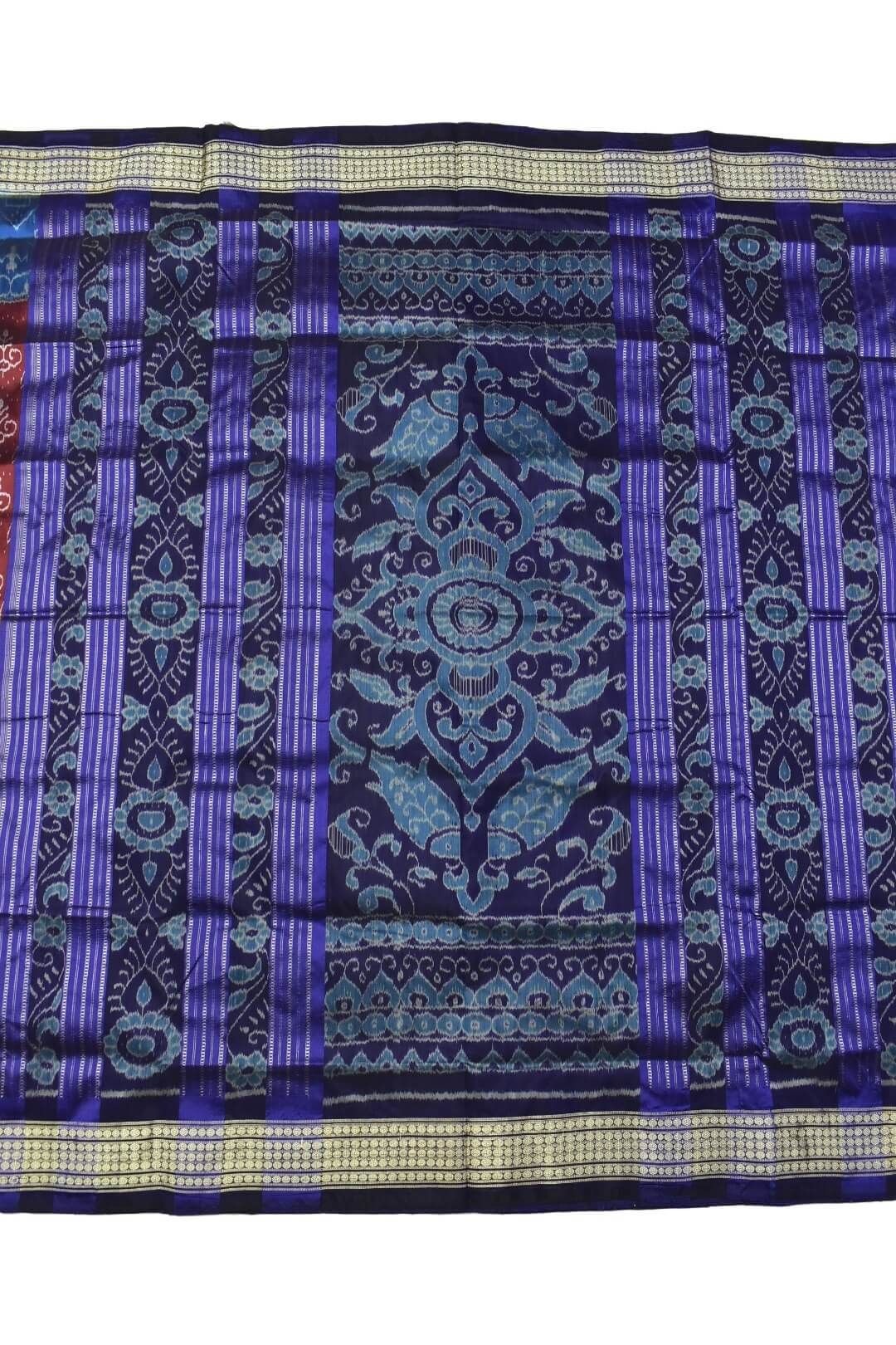 Maroon-Blue Combination Patli Design Sambalpuri Handloom Silk Saree - Image 2