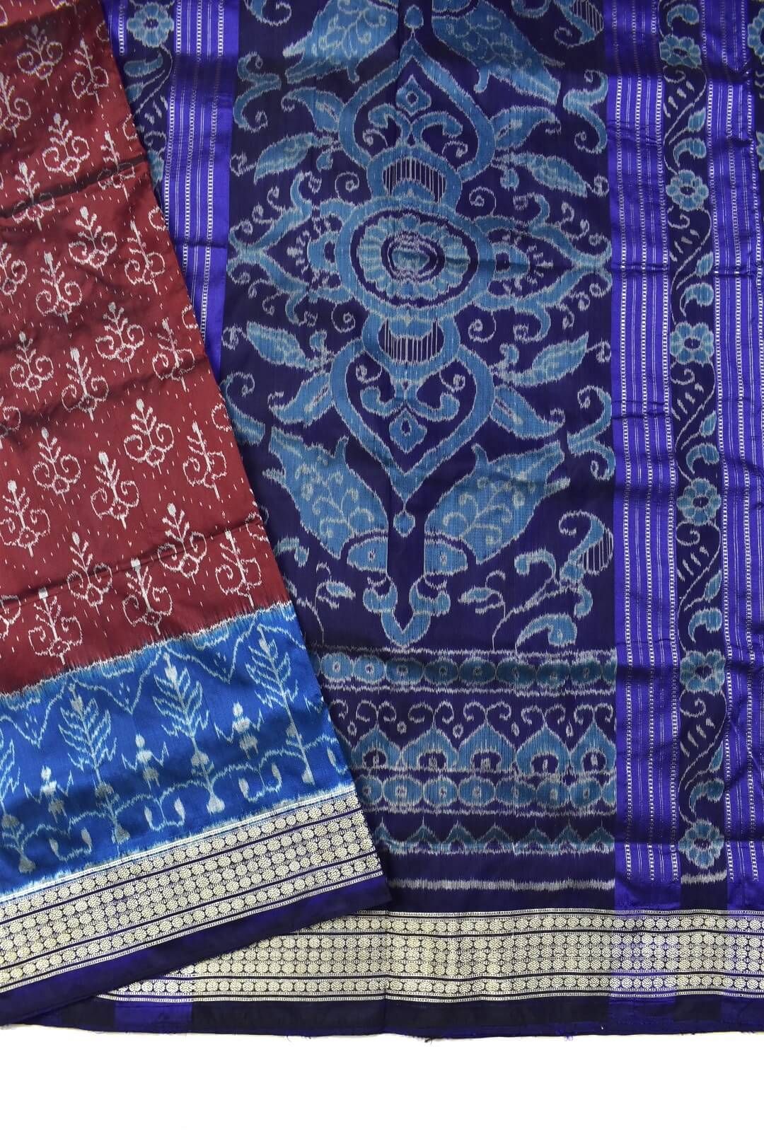 Maroon-Blue Combination Patli Design Sambalpuri Handloom Silk Saree - Image 4