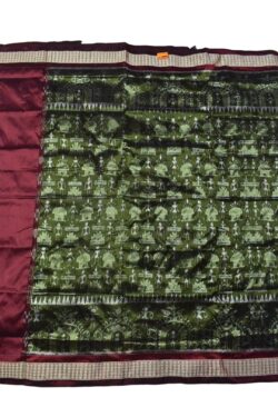 Mahendi-Maroon Combination Patli Design Sambalpuri Handloom Silk Saree