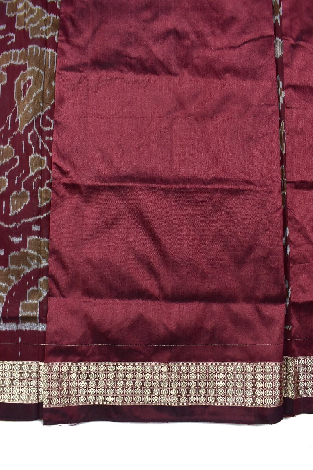 Mahendi-Maroon Combination Patli Design Sambalpuri Handloom Silk Saree - Image 6