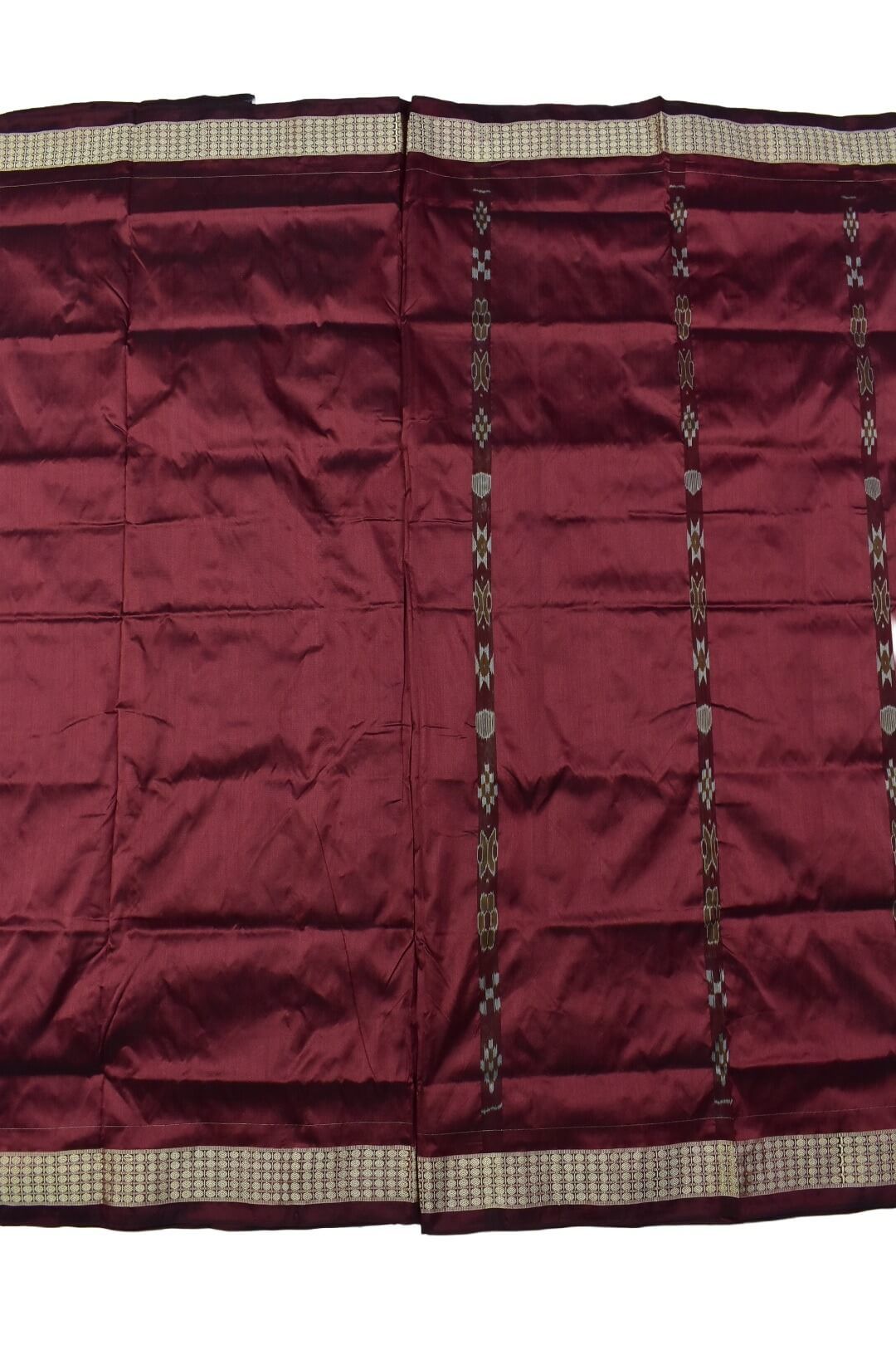 Mahendi-Maroon Combination Patli Design Sambalpuri Handloom Silk Saree - Image 4