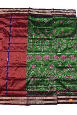 Green-Maroon Patli Design Sambalpuri Handloom Silk Saree