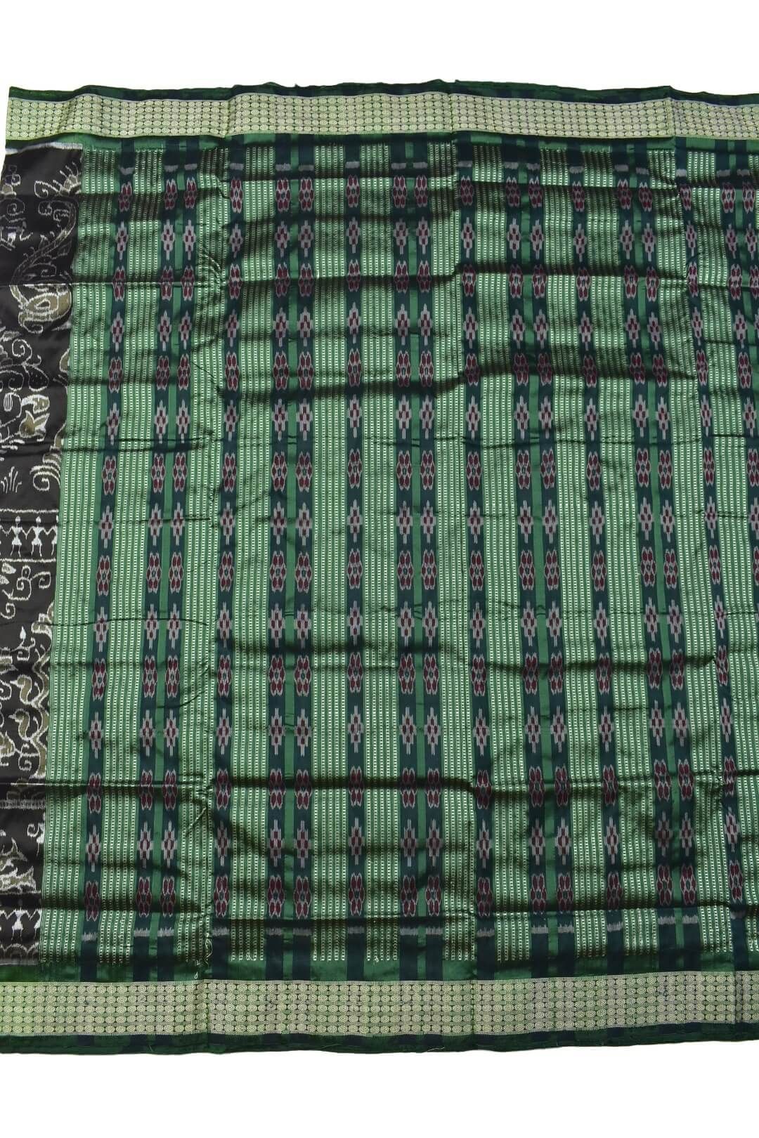 Black-Green Combination Patli Design Sambalpuri Handloom Silk Saree - Image 2