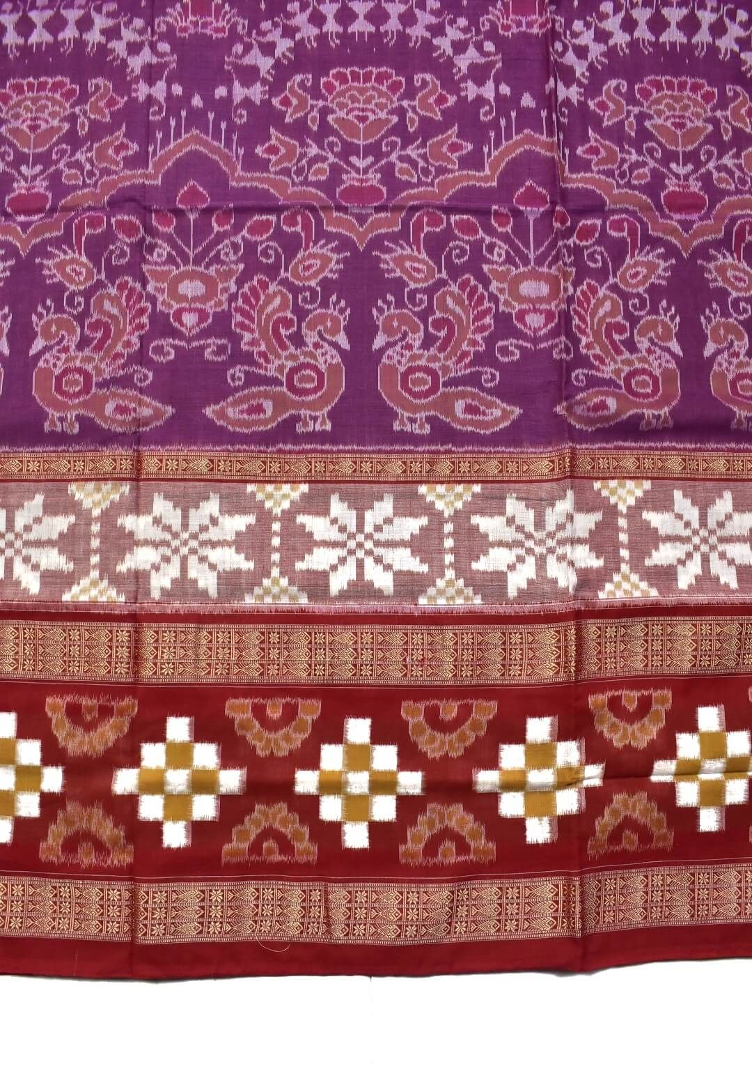 Purple Colour Pasapali Border Sambalpuri Handloom Cotton Saree - Image 4