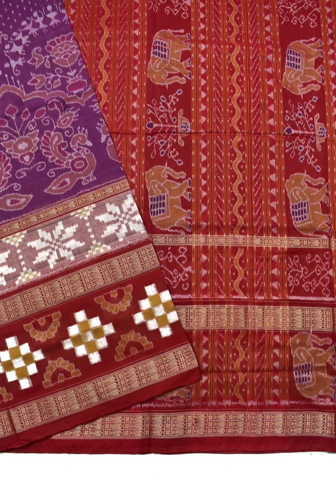 Purple Colour Pasapali Border Sambalpuri Handloom Cotton Saree - Image 3