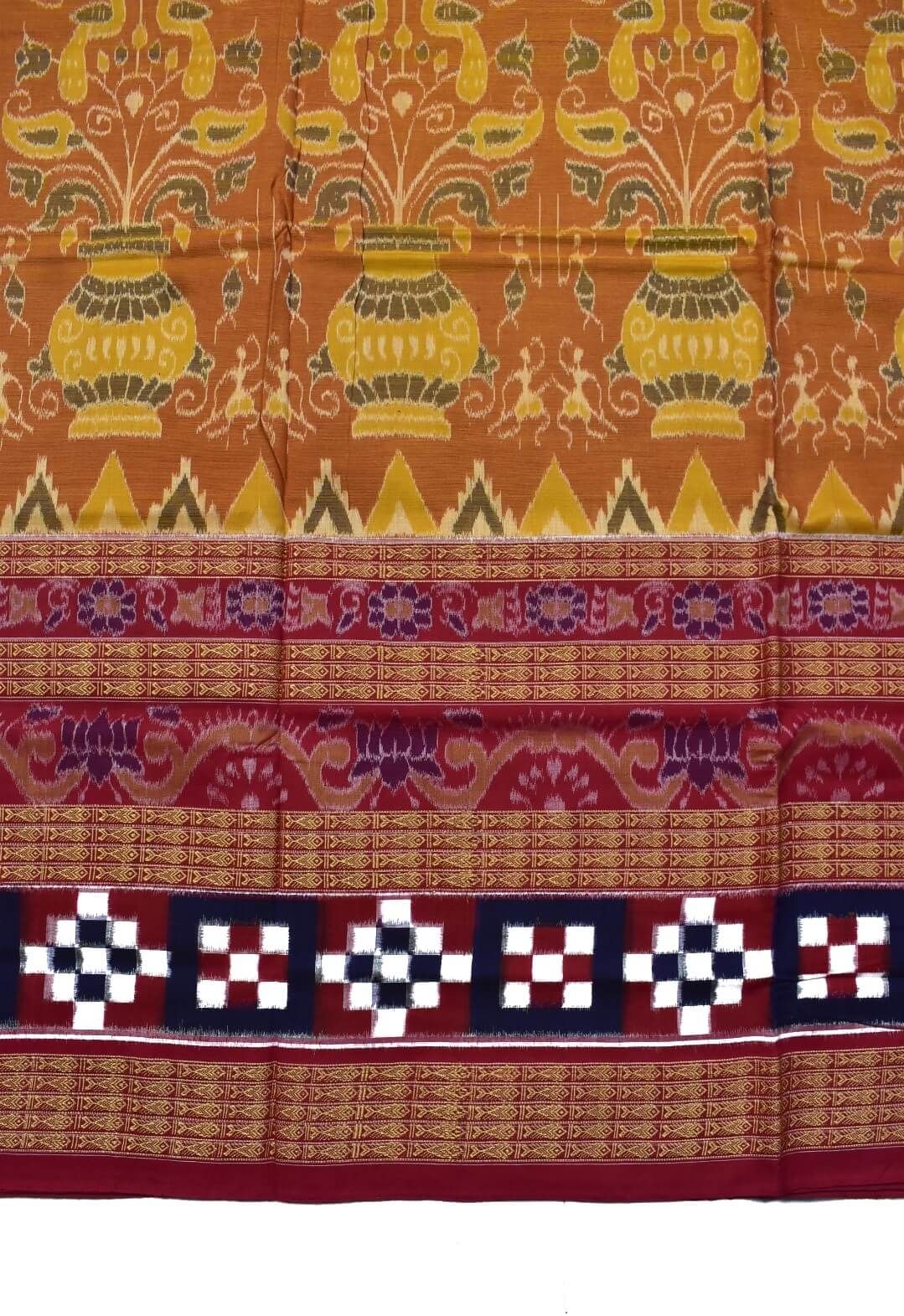 Yellow Colour Pasapali Border Sambalpuri Handloom Cotton Saree - Image 4
