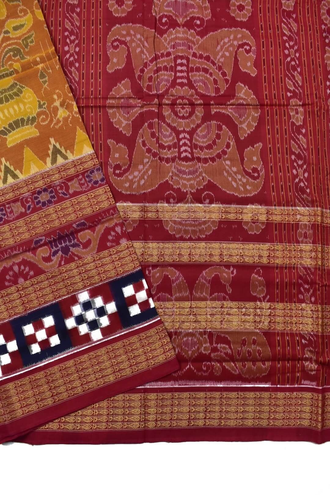 Yellow Colour Pasapali Border Sambalpuri Handloom Cotton Saree - Image 3
