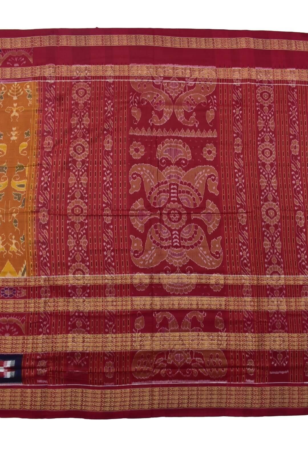 Yellow Colour Pasapali Border Sambalpuri Handloom Cotton Saree - Image 2
