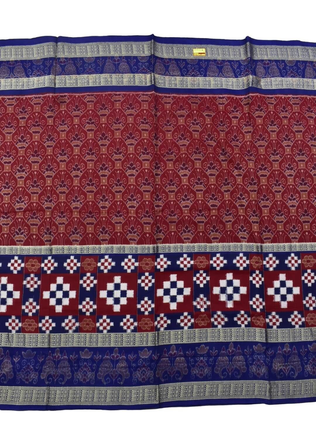 Red-Blue Pasapali Design Sambalpuri Handloom Bandha Cotton Saree