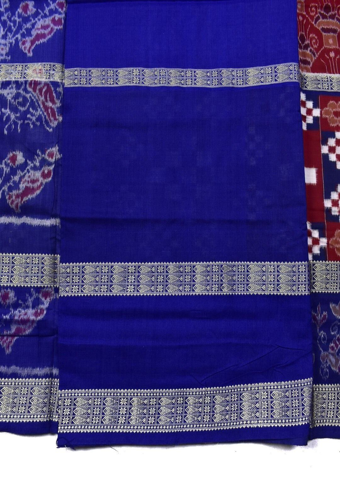 Red-Blue Pasapali Design Sambalpuri Handloom Bandha Cotton Saree - Image 4