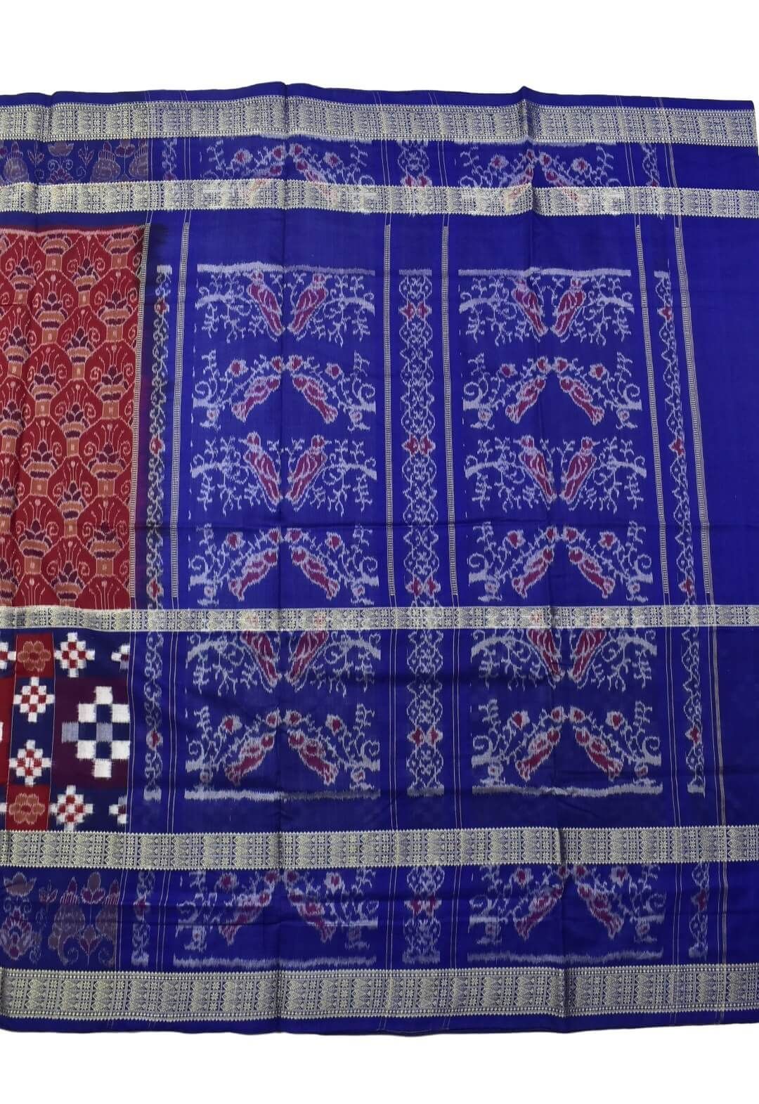 Red-Blue Pasapali Design Sambalpuri Handloom Bandha Cotton Saree - Image 2