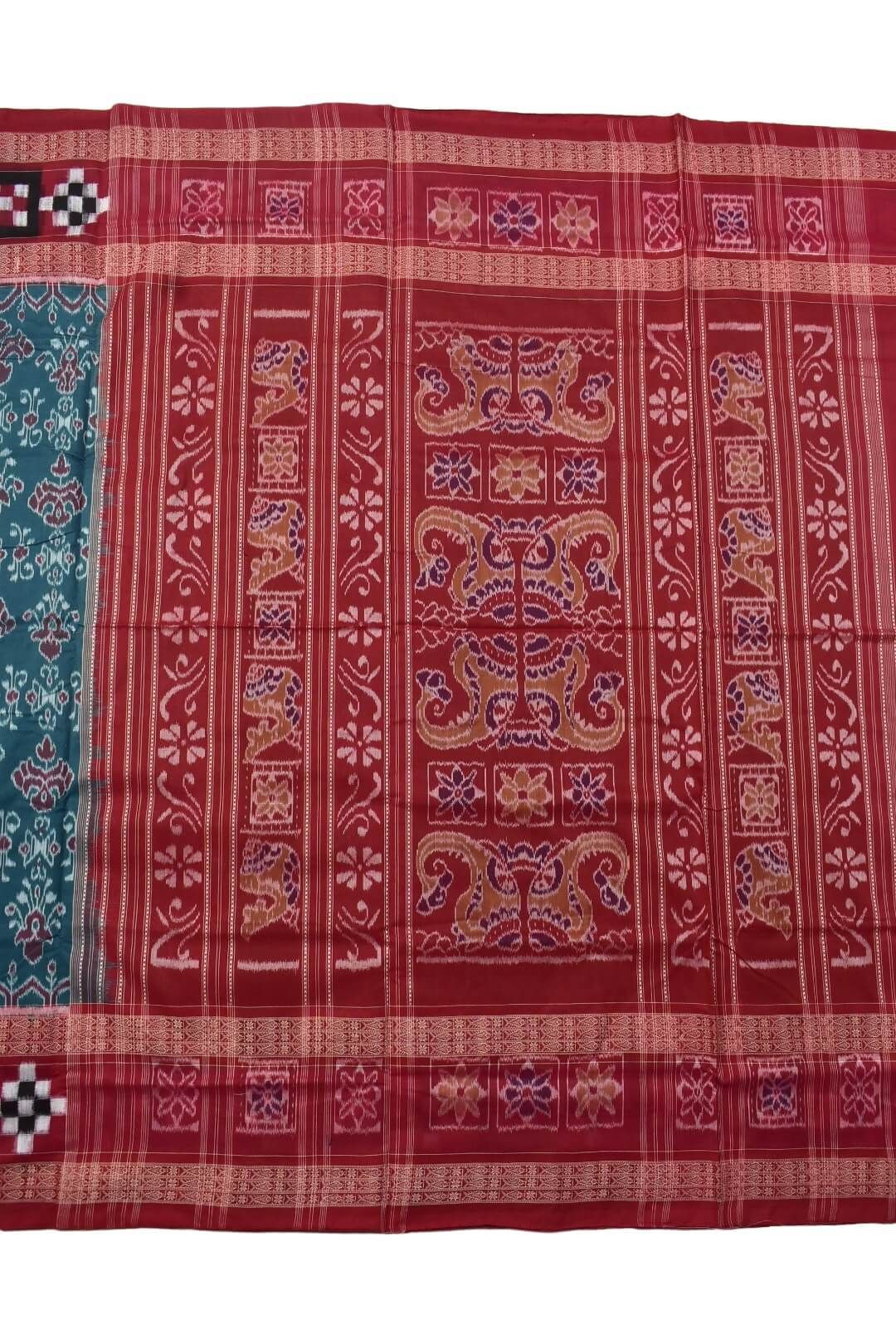 Rama Green Colour Pasapali Border Sambalpuri Handloom Cotton Saree - Image 2