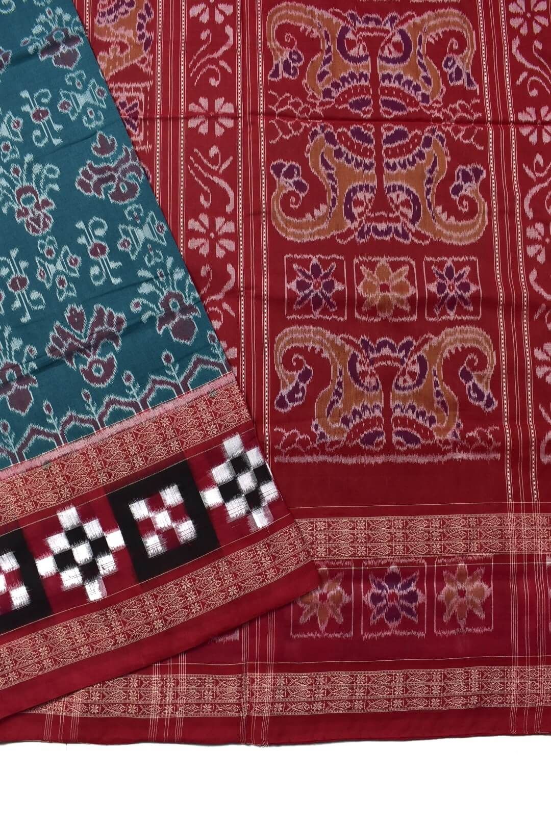 Rama Green Colour Pasapali Border Sambalpuri Handloom Cotton Saree - Image 3