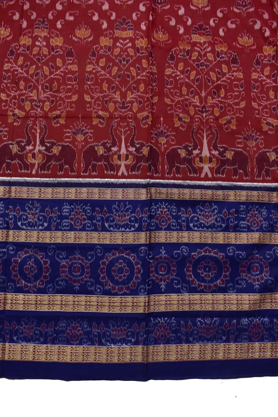 Red-Blue Combination Sambalpuri Handloom Cotton Saree - Image 4