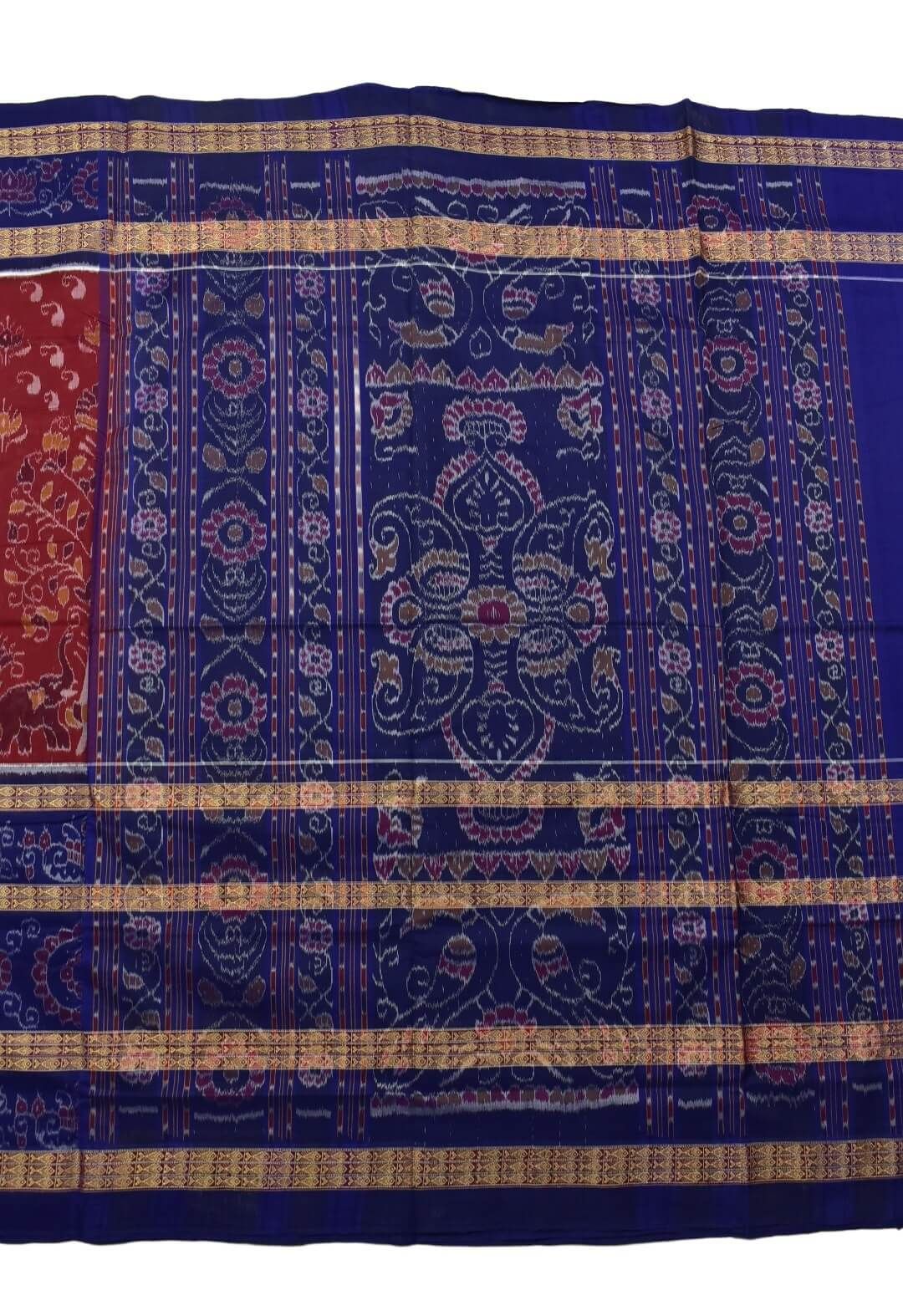 Red-Blue Combination Sambalpuri Handloom Cotton Saree - Image 2