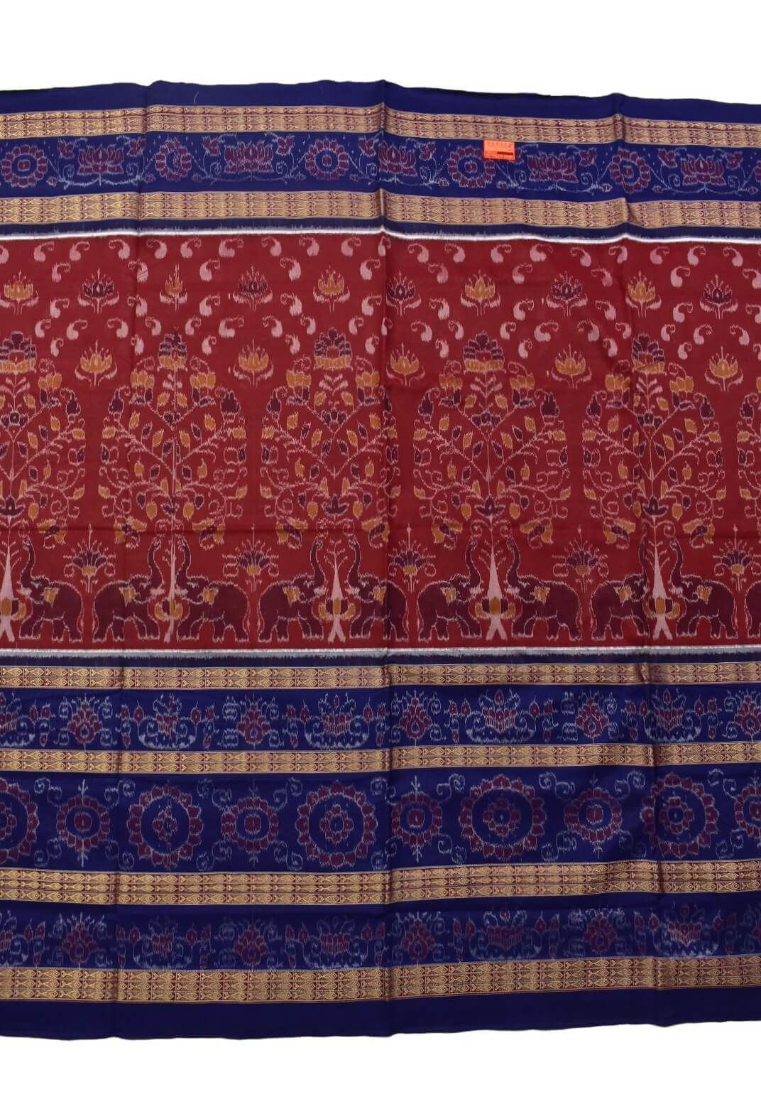 Red-Blue Combination Sambalpuri Handloom Cotton Saree