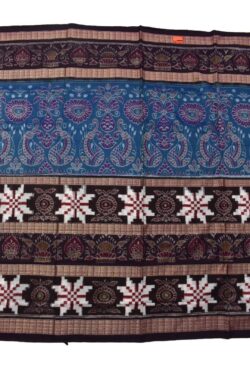 Pacific Blue Colour Star Boder Sambalpuri Handloom Cotton Saree