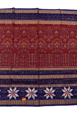 Red-Blue Combination Star Boder Sambalpuri Handloom Bandha Cotton Saree