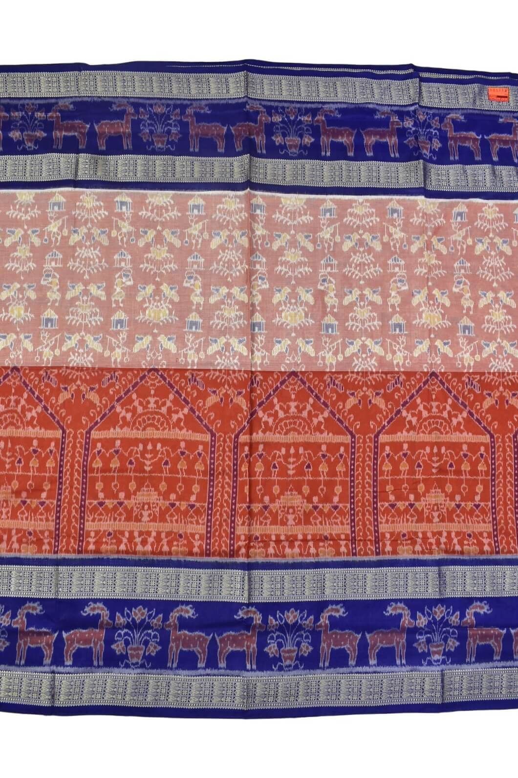 Orange Colour Double Border Sambalpuri Handloom Bandha Cotton Saree
