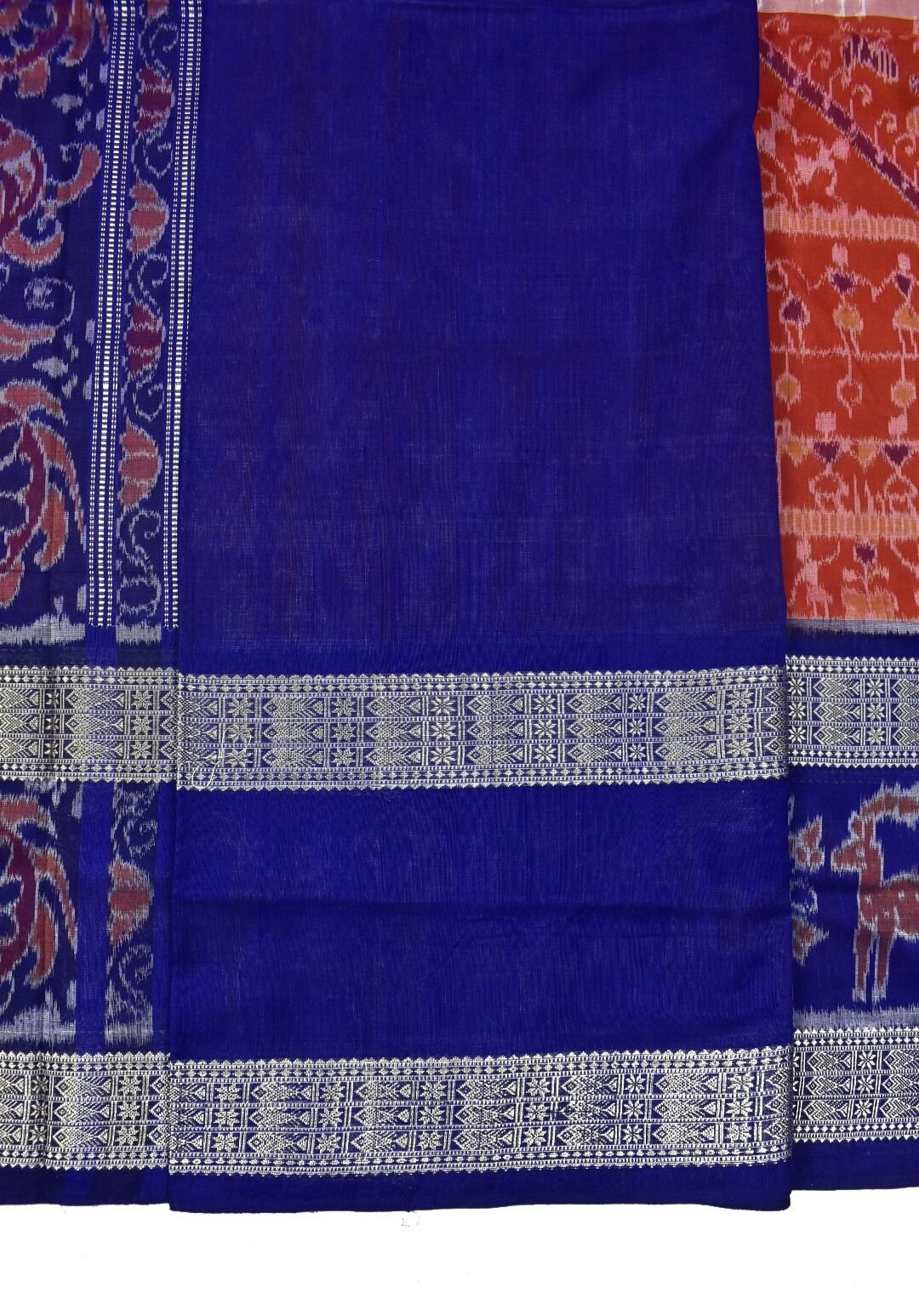 Orange Colour Double Border Sambalpuri Handloom Bandha Cotton Saree - Image 5