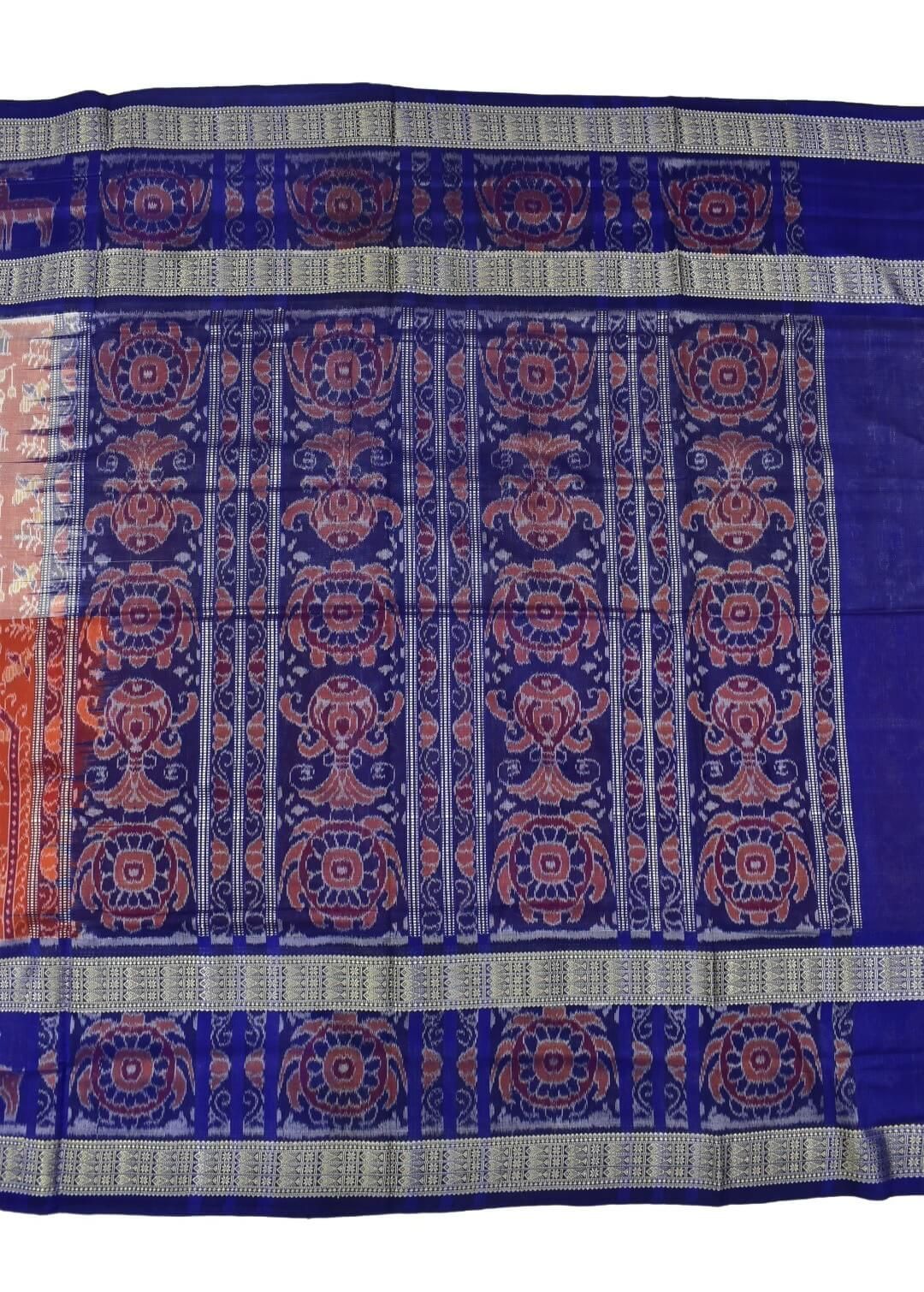 Orange Colour Double Border Sambalpuri Handloom Bandha Cotton Saree - Image 2
