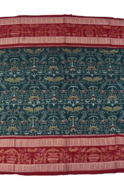 Green Colour Double Border Sambalpuri Handloom Bandha Cotton Saree