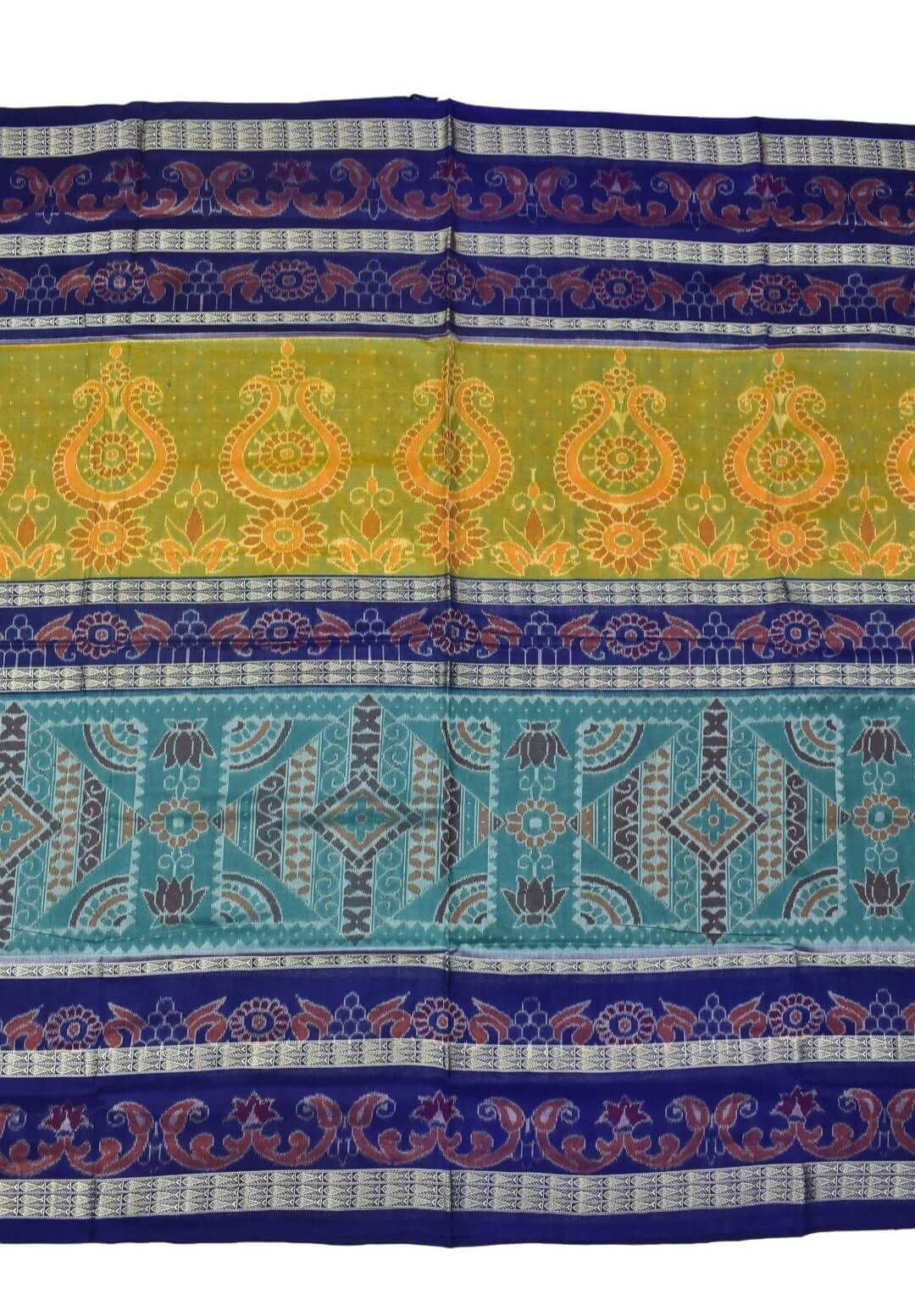 Rama Green-Yellow Combination Sambalpuri Handloom Bandha Cotton Saree