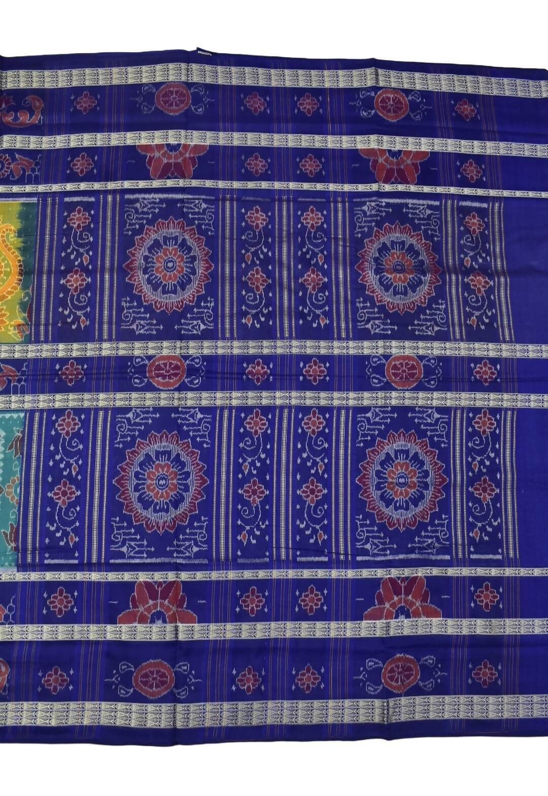 Rama Green-Yellow Combination Sambalpuri Handloom Bandha Cotton Saree - Image 2