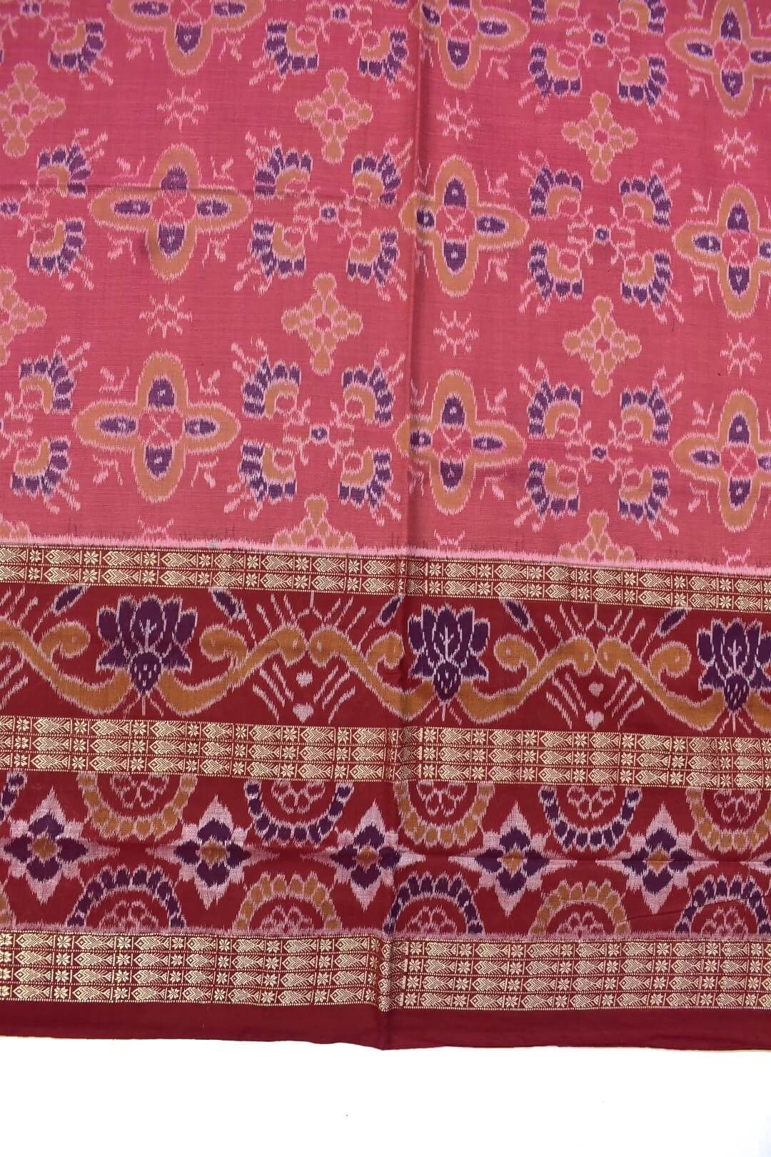 Baby Pink Colour Sambalpuri Handloom Bandha Cotton Saree - Image 4