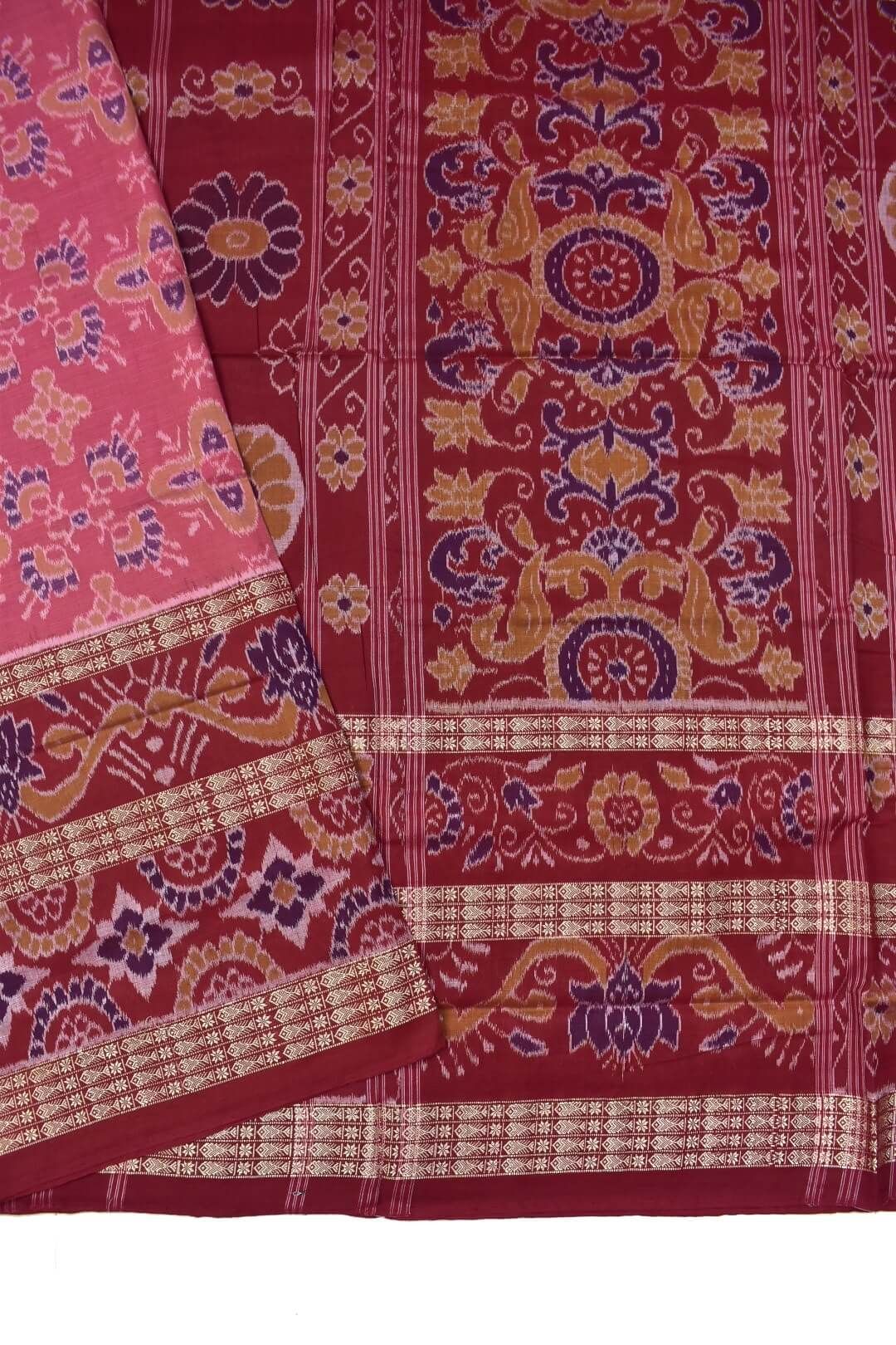 Baby Pink Colour Sambalpuri Handloom Bandha Cotton Saree - Image 3