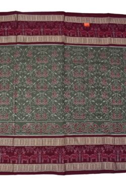 Cement Colour Double Border Sambalpuri Handloom Bandha Cotton Saree