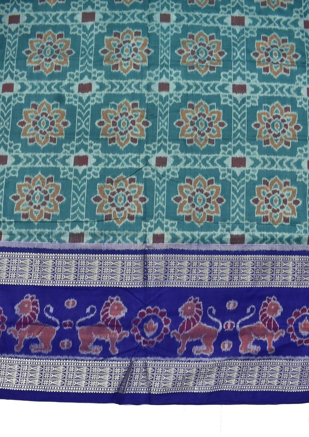 Rama Green-Blue Combination Sambalpuri Handloom Cotton Saree - Image 4