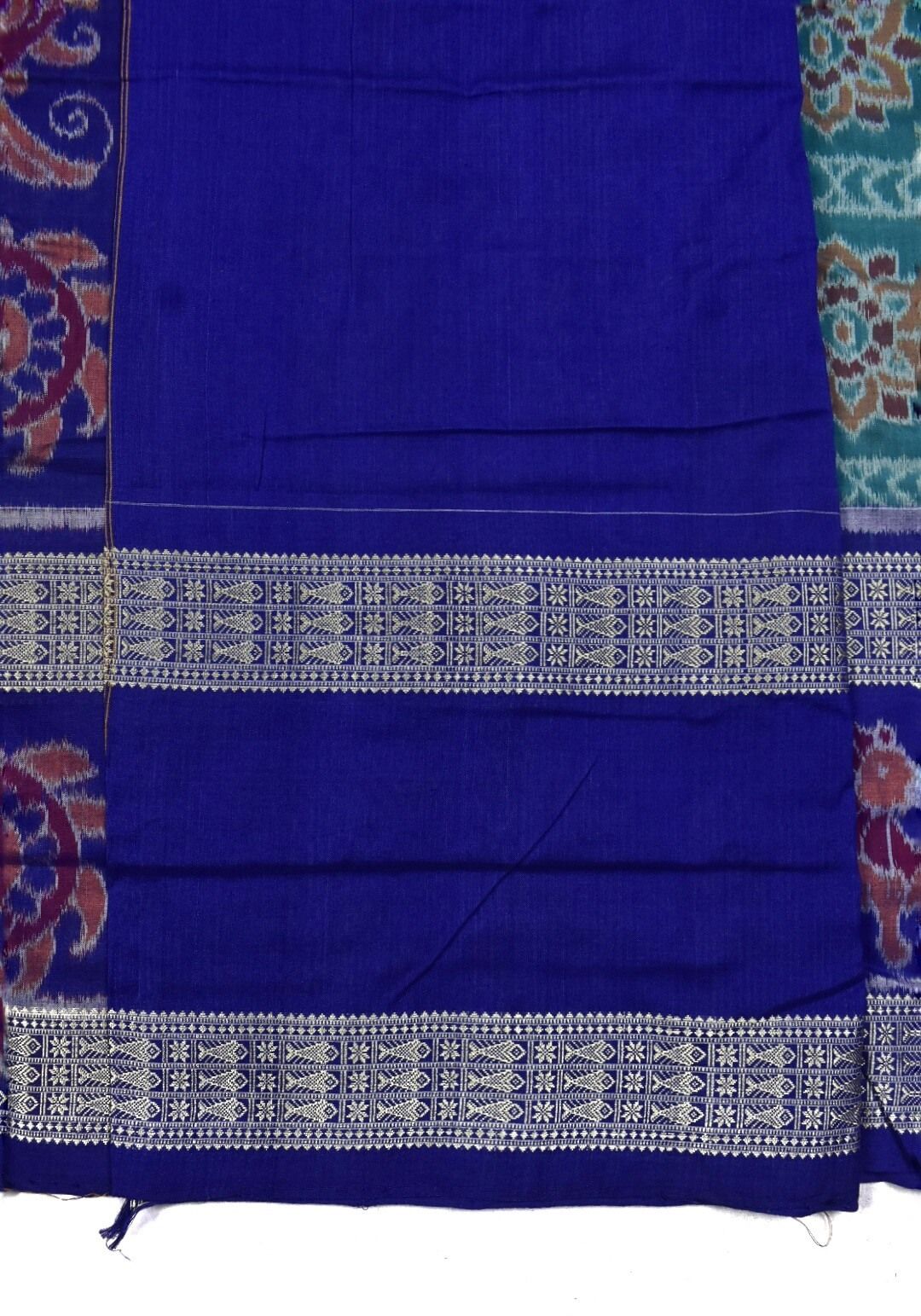 Rama Green-Blue Combination Sambalpuri Handloom Cotton Saree - Image 5
