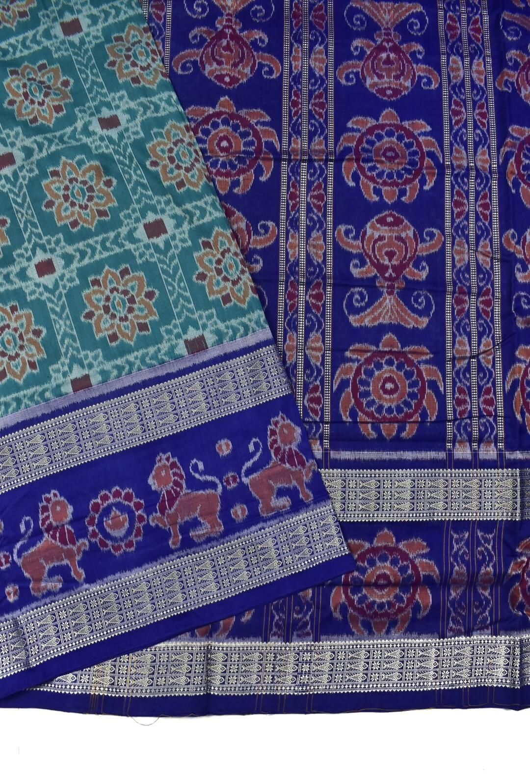 Rama Green-Blue Combination Sambalpuri Handloom Cotton Saree - Image 3