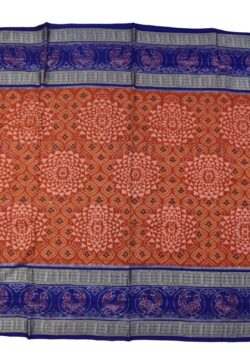 Orange-Blue Double Border Sambalpuri Handloom Bandha Cotton Saree