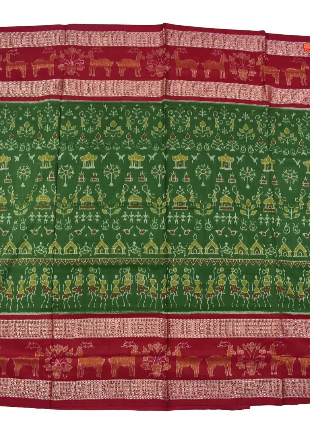 Mahendi Colour Sambalpuri Double Border Sambalpuri Handloom Cotton Saree