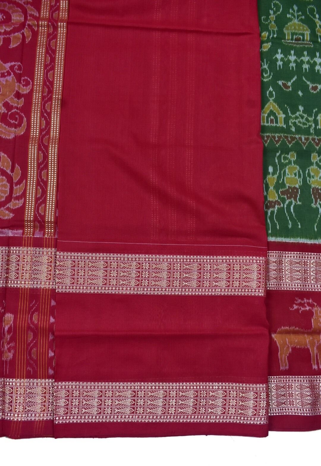 Mahendi Colour Sambalpuri Double Border Sambalpuri Handloom Cotton Saree - Image 5