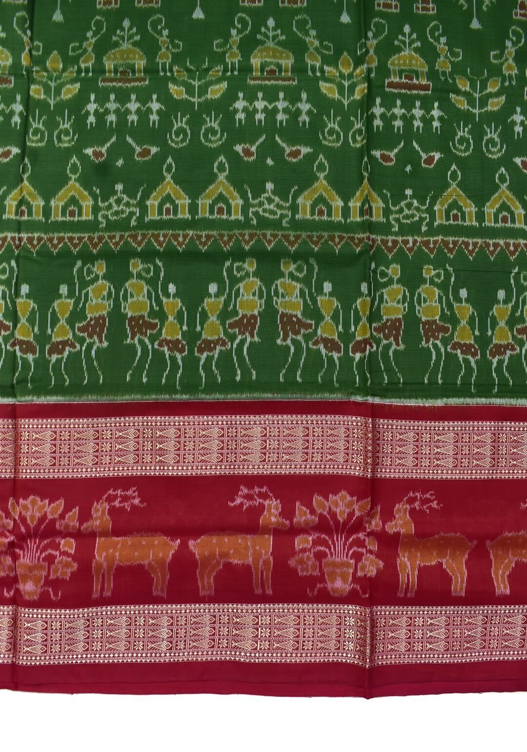 Mahendi Colour Sambalpuri Double Border Sambalpuri Handloom Cotton Saree - Image 4