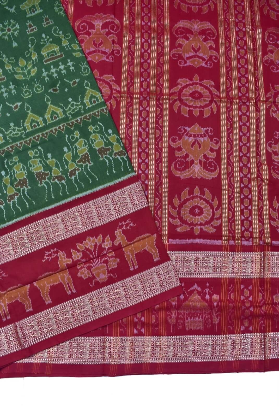 Mahendi Colour Sambalpuri Double Border Sambalpuri Handloom Cotton Saree - Image 3