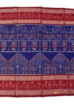 Blue-Red Combination Double Border Sambalpuri Handloom Cotton Saree