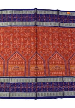 Orange-Blue Combination Double Boder Sambalpuri Handloom Cotton Saree