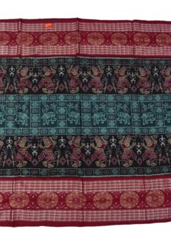 Black-Green Combination Double Border Sambalpuri Handloom Cotton Saree