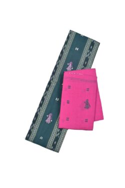 Teal Colour Doll Design Sambalpuri Handloom Cotton Bomkai Dress Material