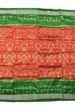 Orange-Green Combination Sambalpuri Handloom Bandha Silk Saree