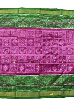 Pink-Green Combination Sambalpuri Handloom Half Tissue Silk Saree