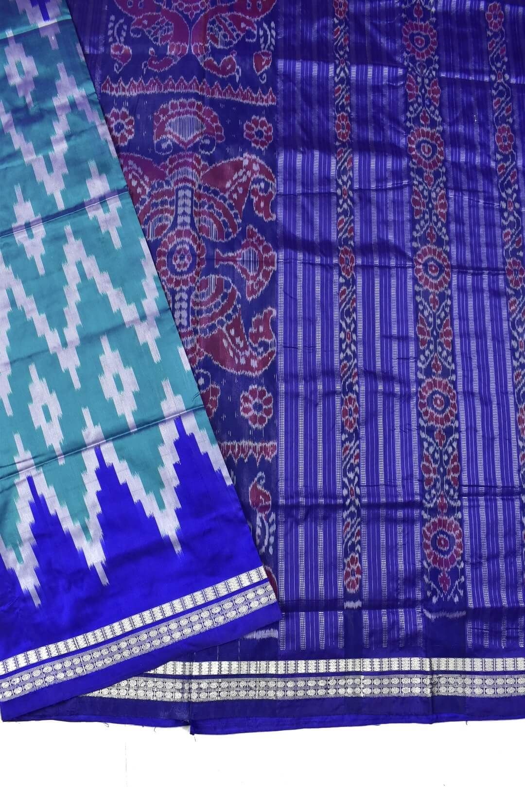 Rama Green Colour Sambalpuri Handloom Bandha Silk Saree - Image 3